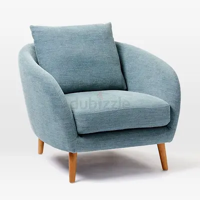 Light Blue Upholstered Accent Armchair with Wooden Legs