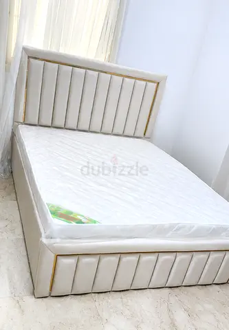 New Beige Upholstered Queen Bed with Mattress