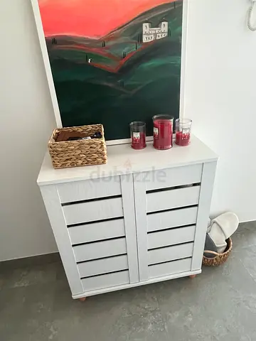 White Wooden Shoe Cabinet / Storage Cupboard - Compact