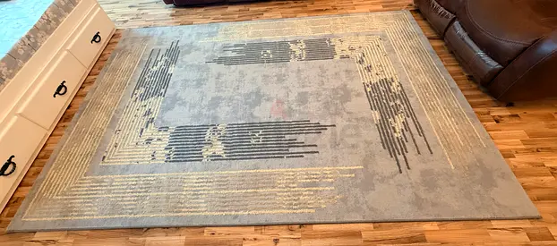 Light grey modern area rug with abstract geometric design 2 by 3 M