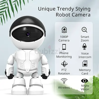 Robot-shaped 1080p Wireless PTZ Security Camera with Night Vision
