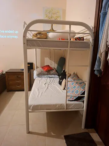White Metal Bunk Bed Frame - Single over Single, Good Condition