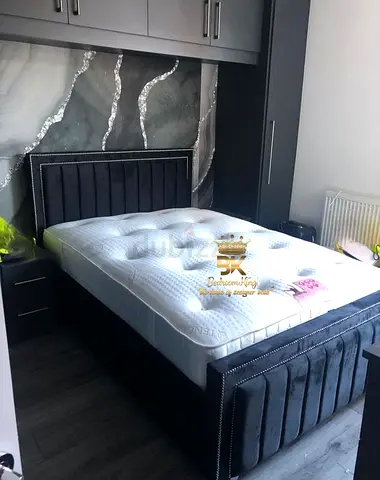 Luxury Fabric Bed Frame With Mattress Stylish Modern Design Headboard