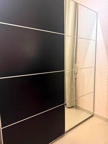 IKEA PAX-style Sliding Wardrobe with Mirrored Door - Dark Wood Finish