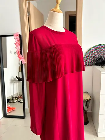 Sam Edelman Maroon Pleated Midi Dress – Long Sleeve, M New
