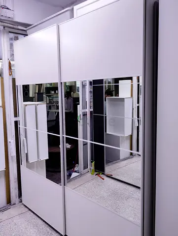 White Sliding Door Wardrobe with Mirrored Panels - Good Condition
