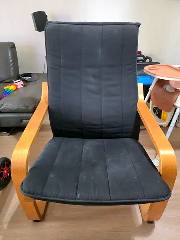 Black Fabric Lounge Chair with Wooden Frame - Used