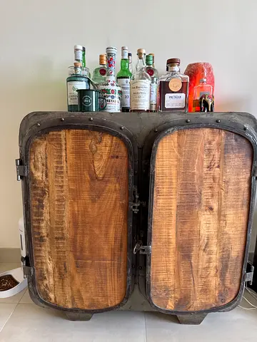 Industrial Handcrafted Solid Oak & Metal Cabinet - Bar Cabinet Style