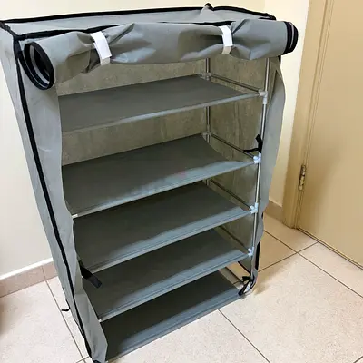 🚨 5-Tier Grey Shoe Rack with Cover (Holds 15+ Pairs)
