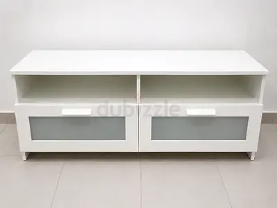 White TV Entertainment Unit with Glass-Front Drawers
