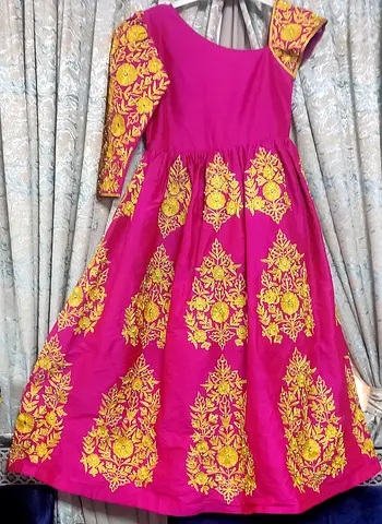 Pink traditional embroidered long dress (women's)