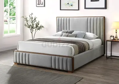 Modern Grey Upholstered Bed Frame with Headboard - Queen