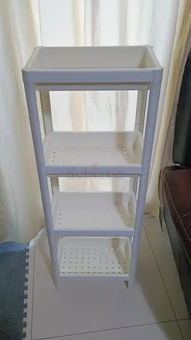 IKEA-style 4-tier plastic storage shelf - white, compact