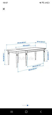 Extendable wooden dining table - seats 6-8, used (with dimensions shown)