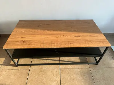 Wooden Top Coffee Table with Lower Shelf - Modern Industrial