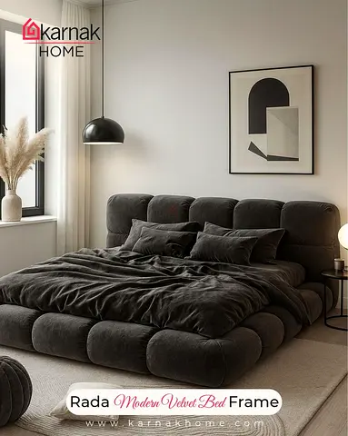 Modern Plush Velvet Low-Profile Bed Frame (King/Queen) - Dark Grey