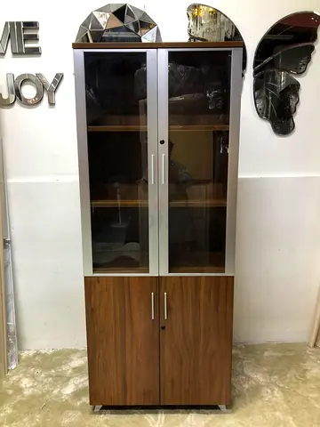 2-door brown bookshelves