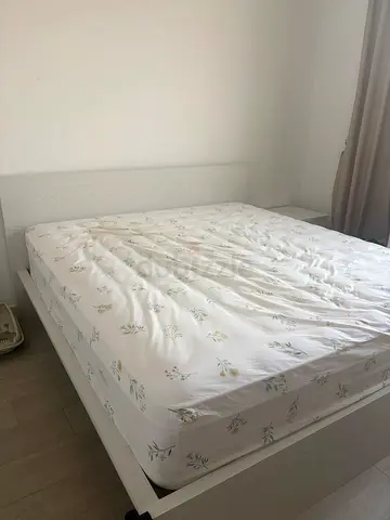 King size white bed frame with mattress - good condition