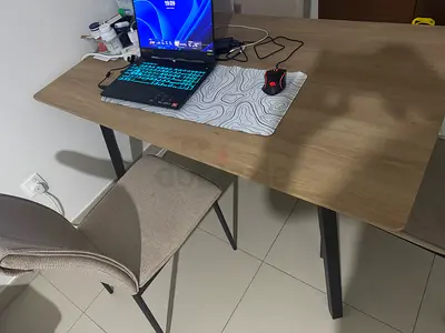 Wooden dining/office table with metal legs - good condition