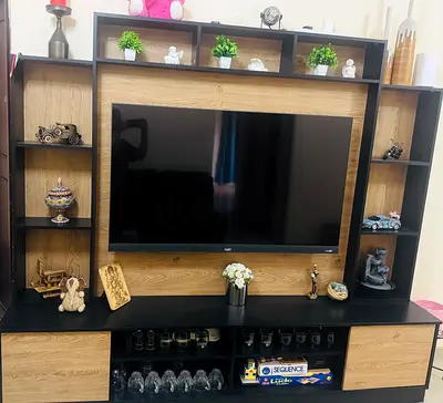 Wood Effect TV Entertainment Unit with Shelves and Cabinets