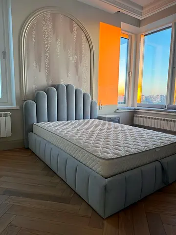 Modern Light Blue Velvet Scalloped Bed