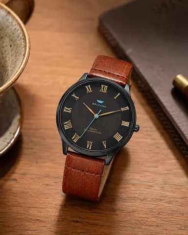 BRIGADA D Series Unisex Leather Strap Analog Black Dial Ultra Thing Original Watch