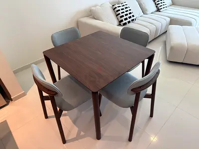 Compact 4-Seater Wooden Dining Table with Upholstered Chairs