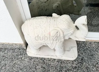 White Carved Marble Elephant Sculpture - Medium Size