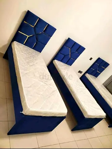 Brand new Single Bed with Headboards – Blue Upholstered (Mattresses Included)
