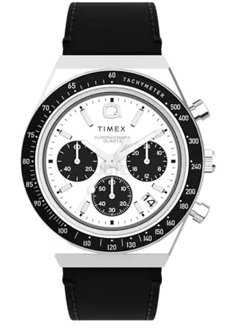 Timex Q Chronograph Stark White Panda Dial Quartz - New