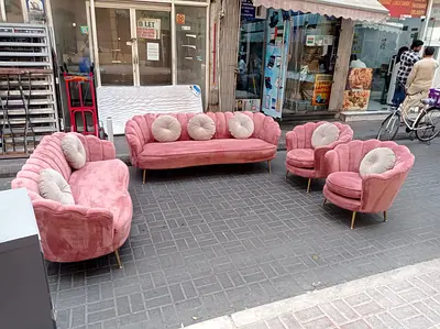Pink Velvet 3-Seater Sofa Set with 2 Accent Chairs - Good Condition