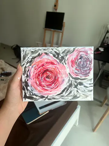 Original Hand-Painted Pink Floral Canvas | Modern Wall Art
