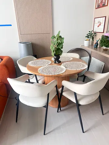 Dining round table solid wood - 100CM with 4 Chairs