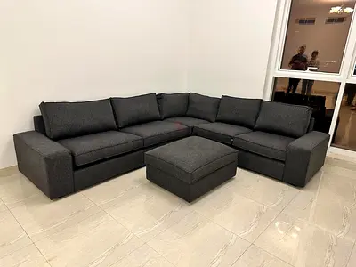IKEA KIVIK Large Dark Grey L-Shaped Sectional Sofa with Ottoman