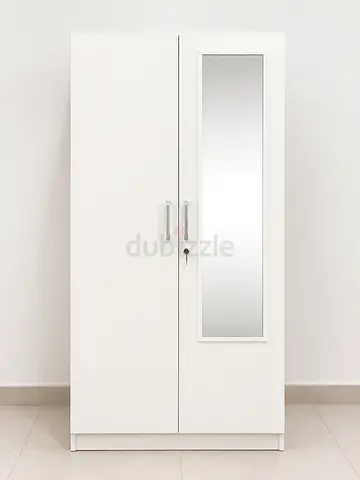White 2-Door Wardrobe with Mirror - Good Condition