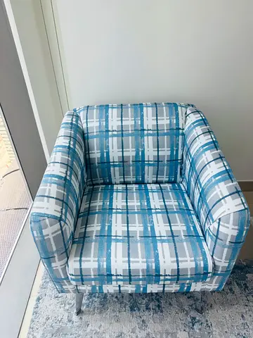 Blue Plaid Armchair — Single Upholstered Accent Chair