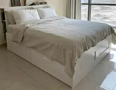 IKEA White BRIMNES Queen Storage Bed with IKEA Mattress 160 x 200 cm