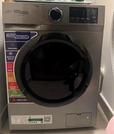 Super General 7kg Front Load Washing Machine - Silver, Inverter Motor