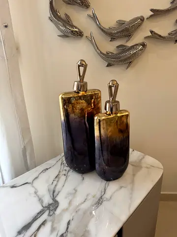 AL HUZAIFA Savoir Set Of 2, Decorative Containers With Lids decor, size L 52cm and S 43 cm