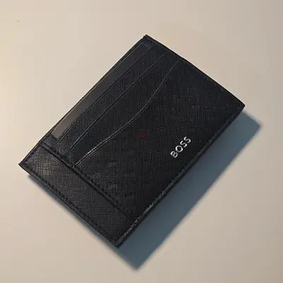 BOSS Leather Monogram Pattern Cardholder Wallet