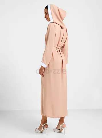 Hooded Abaya with White Trim