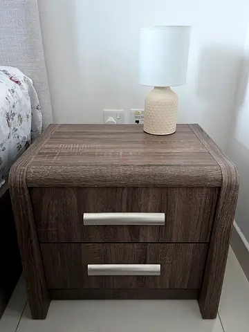 Solid wood-look bedside cabinet with two drawers - excellent condition (FREE LAMP ON PURCHASE)