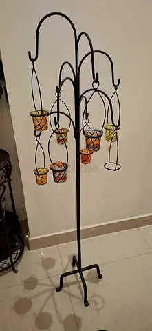 Handmade Wrought Iron Hanging Multi-Candle Holder Stand — 8 Holders 1 has a missing candle.