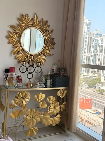 Gold Leaf Decorative Wall Mirror - Round Sunburst Design