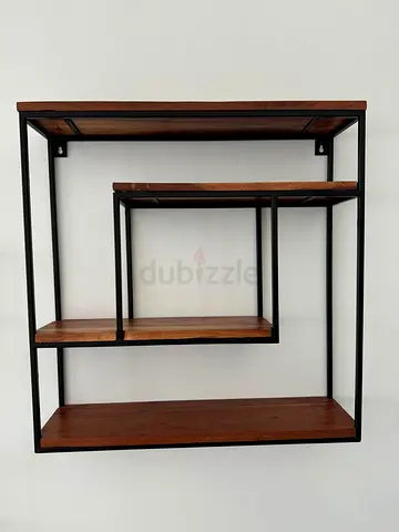 2 wall-mounted industrial wooden shelving unit with metal frame (3-tier)