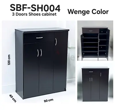 Wenge 3-Door Shoe Cabinet with Drawer - 90x40x120 cm