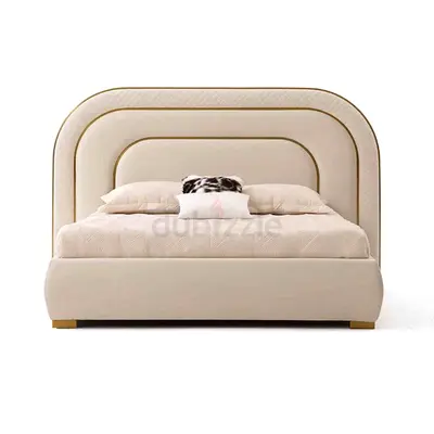 Cream upholstered double bed with padded headboard - modern design