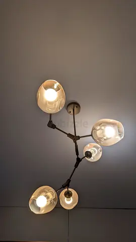 Modern 5-Arm Ceiling Light Fixture with Glass Shades — Very Good Condition