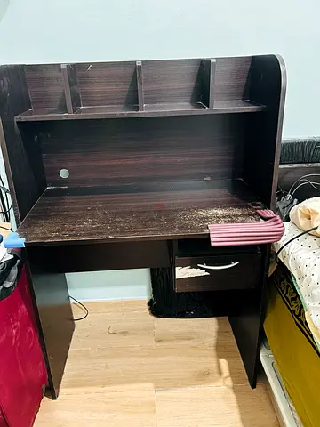 Dark Wood Study Desk with Shelves and Drawer - Used- FREE to pickup