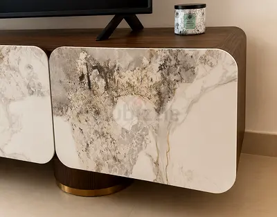 Modern Marble-Effect Entertainment TV Cabinet